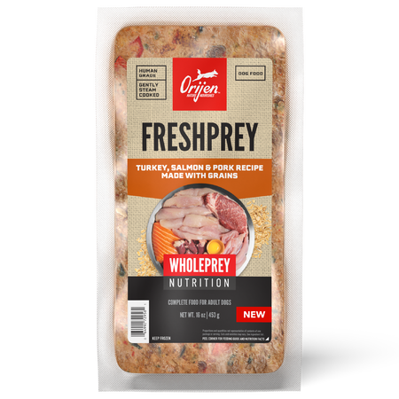 Photo of Champion Petfoods-ORIJEN FreshPrey Frozen Dog Food With Grains-16 oz-Turkey, Salmon & Pork-from Pet Wish Pros