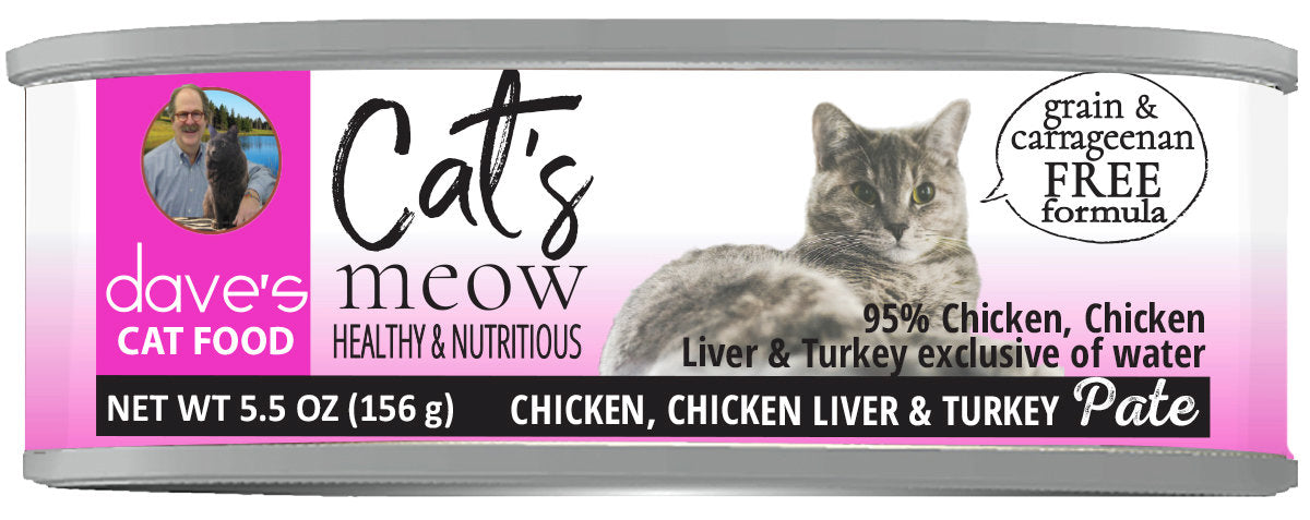 Photo of Dave's Pet Food-Cat's Meow 95% Limited Ingredient Diet Canned Cat Food-Chicken, Chicken Liver, & Turkey-(5.5 oz) [24 count]-from Pet Wish Pros