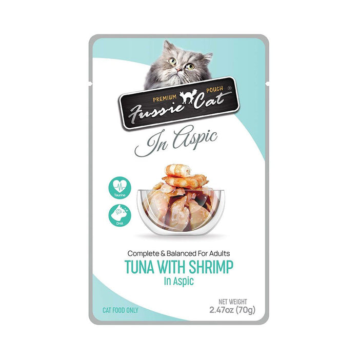 Photo of Fussie Cat-Fussie Cat Premium Formula Pouches In Aspic Cat Food-Tuna with Shrimp-(2.47 oz) [12 count]-from Pet Wish Pros