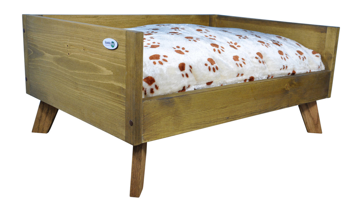 Photo of Iconic Pet-Sassy Paws Raised Wooden Pet Bed with Removable Cushion-from Pet Wish Pros