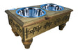 Photo of Iconic Pet-Sassy Paws Raised Wooden Pet Double Diner with Stainless Steel Bowls-Rustic Brown-Medium-from Pet Wish Pros