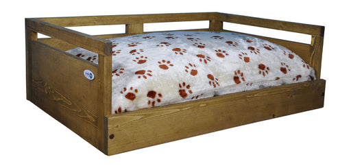 Photo of Iconic Pet-Sassy Paws Wooden Pet Bed with Paw Printed Comfy Cushion-Rustic Brown-Small-from Pet Wish Pros