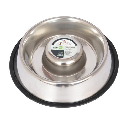 Photo of Iconic Pet-Slow Feed Stainless Steel Pet Bowl for Dog or Cat-from Pet Wish Pros