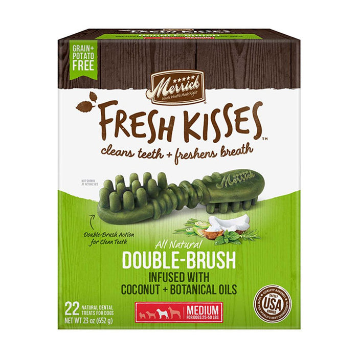 Photo of Merrick Pet Care-Merrick Fresh Kisses Double Brush Infused Dog Treats-Coconut and Botanical Oils-Medium-22 count-from Pet Wish Pros