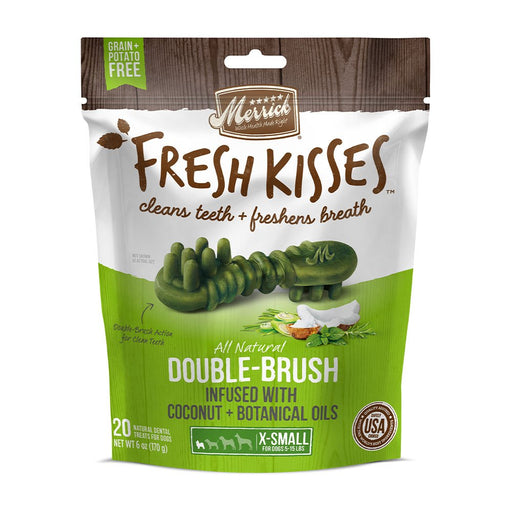 Photo of Merrick Pet Care-Merrick Fresh Kisses Double Brush Infused Dog Treats-Coconut and Botanical Oils-X-Small-20 count-from Pet Wish Pros