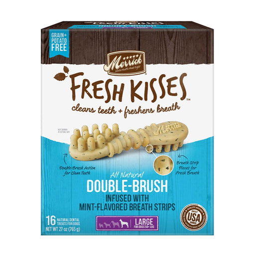 Photo of Merrick Pet Care-Merrick Fresh Kisses Double Brush Infused Dog Treats-Mint Breath Strip-Large-16 count-from Pet Wish Pros