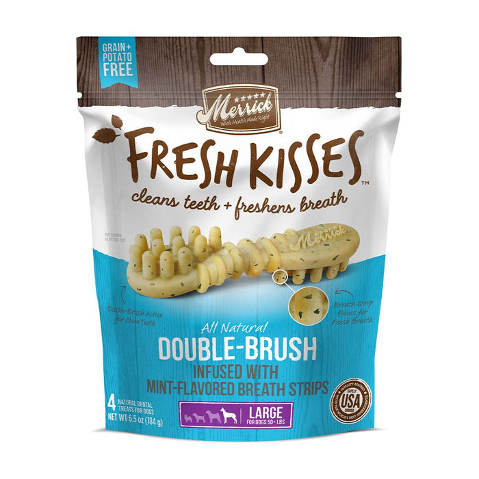 Photo of Merrick Pet Care-Merrick Fresh Kisses Double Brush Infused Dog Treats-Mint Breath Strip-Large-4 count-from Pet Wish Pros