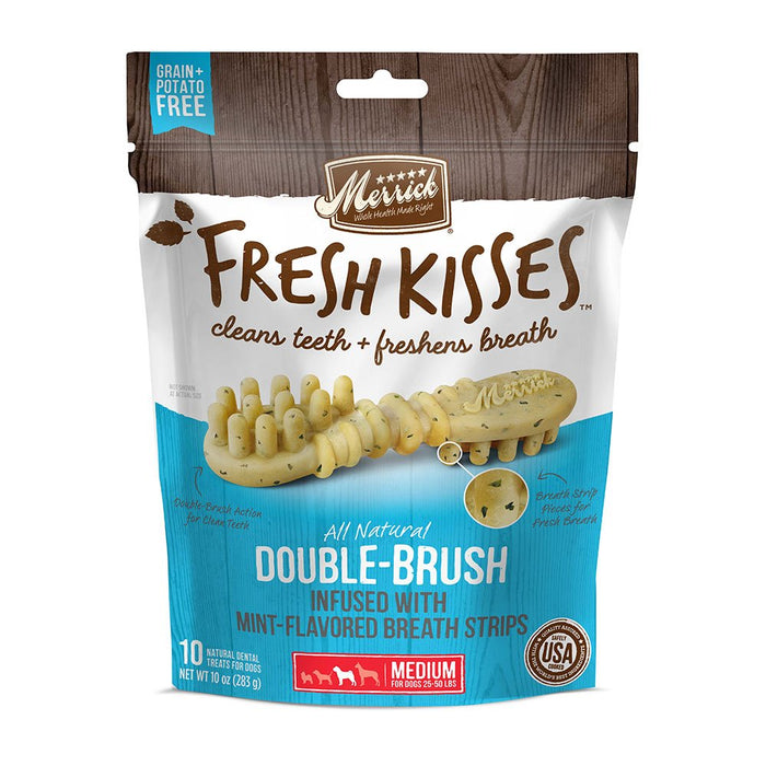 Photo of Merrick Pet Care-Merrick Fresh Kisses Double Brush Infused Dog Treats-Mint Breath Strip-Medium-10 count-from Pet Wish Pros