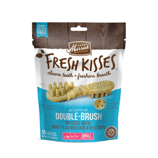 Photo of Merrick Pet Care-Merrick Fresh Kisses Double Brush Infused Dog Treats-Mint Breath Strip-Small-15 count-from Pet Wish Pros