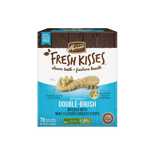 Photo of Merrick Pet Care-Merrick Fresh Kisses Double Brush Infused Dog Treats-Mint Breath Strip-Small Chew-78 count-from Pet Wish Pros