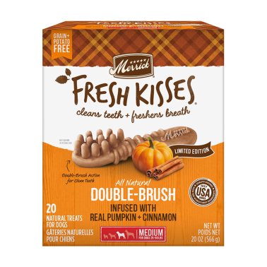 Photo of Merrick Pet Care-Merrick Fresh Kisses Seasonal Pumpkin and Cinnamon Double Brush Dog Treats-Medium-20 count-from Pet Wish Pros