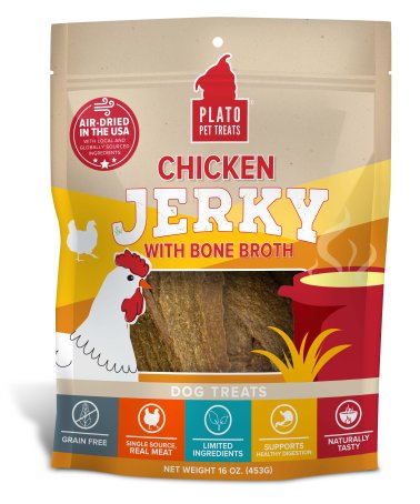 Photo of Plato Pet Treats-Plato Chicken Jerky Dog Treats-with Bone Broth-16 oz-from Pet Wish Pros