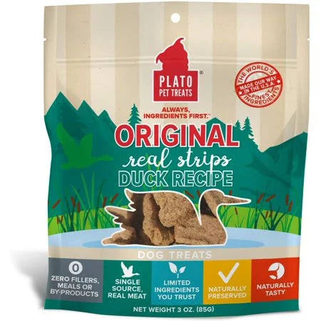 Photo of Plato Pet Treats-Plato Pet Treats Original Grain-Free Real Strips Meat Bar Dog Treat-Duck-3 oz-from Pet Wish Pros