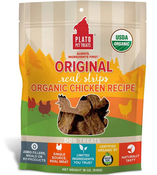 Photo of Plato Pet Treats-Plato Pet Treats Original Grain-Free Real Strips Meat Bar Dog Treat-Organic Chicken-18 oz-from Pet Wish Pros