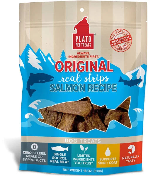 Photo of Plato Pet Treats-Plato Pet Treats Original Grain-Free Real Strips Meat Bar Dog Treat-Salmon-18 oz-from Pet Wish Pros