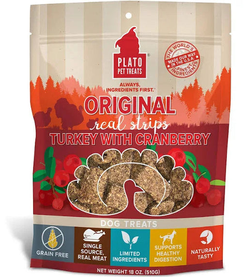 Photo of Plato Pet Treats-Plato Pet Treats Original Grain-Free Real Strips Meat Bar Dog Treat-Turkey with Cranberry-18 oz-from Pet Wish Pros