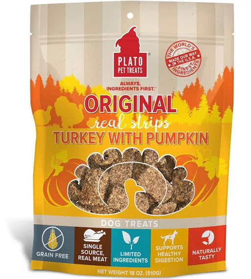 Photo of Plato Pet Treats-Plato Pet Treats Original Grain-Free Real Strips Meat Bar Dog Treat-Turkey with Pumpkin-18 oz-from Pet Wish Pros