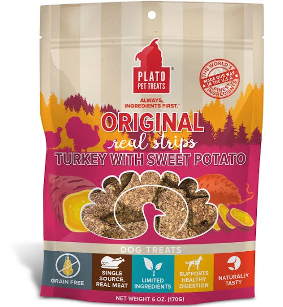 Photo of Plato Pet Treats-Plato Pet Treats Original Grain-Free Real Strips Meat Bar Dog Treat-Turkey with Sweet Potato-6 oz-from Pet Wish Pros