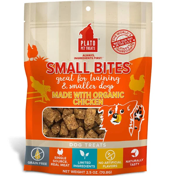 Photo of Plato Pet Treats-Plato Pet Treats Small Bites Grain-Free Meaty Morsel Dog Treat-Organic Chicken-2.5 oz-from Pet Wish Pros