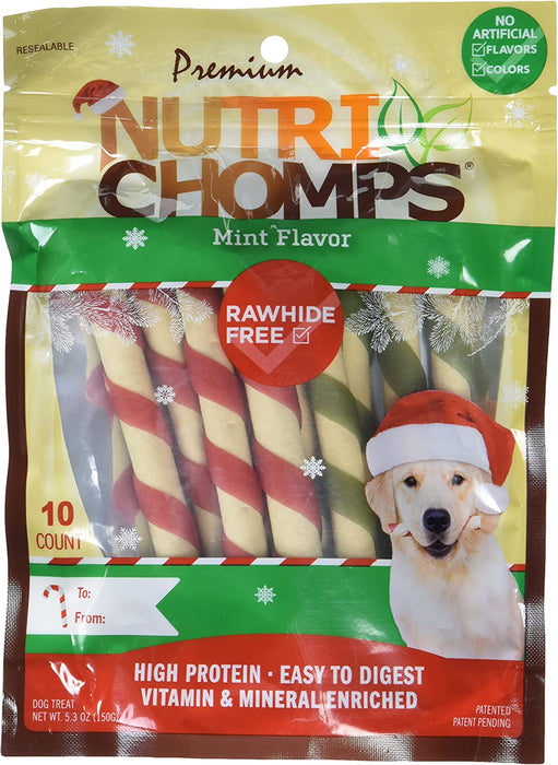 Photo of Scott Pet Products-Nutri Chomps Twist Dog Treat-Holiday Mint-10 count-from Pet Wish Pros